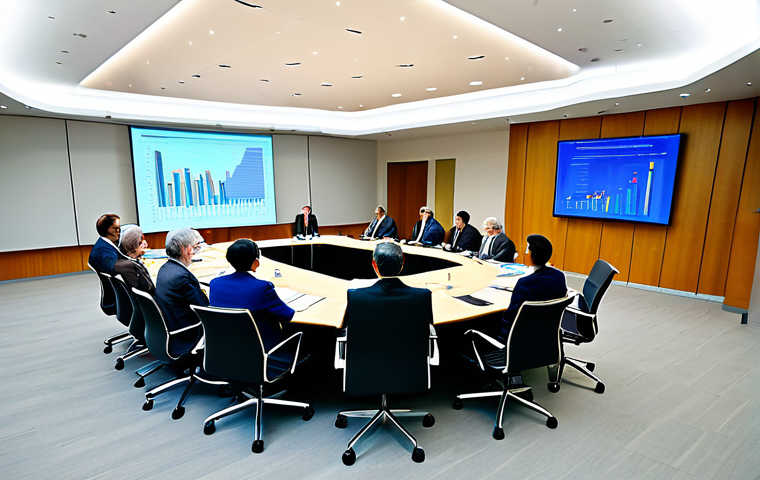 A diverse group of professionals from various ethnicities, including scientists, policymakers, and community leaders, engaged in a serious and collaborative discussion around a large, modern conference table. They are wearing modest business suits and appropriate professional attire. The background is a sophisticated, well-lit conference room with large digital displays showing abstract data visualizations related to global climate. The atmosphere is one of focused problem-solving and international cooperation. perfect anatomy, correct proportions, natural pose, well-formed hands, proper finger count, natural body proportions, professional photography, high quality, safe for work, appropriate content, fully clothed, professional, family-friendly.
