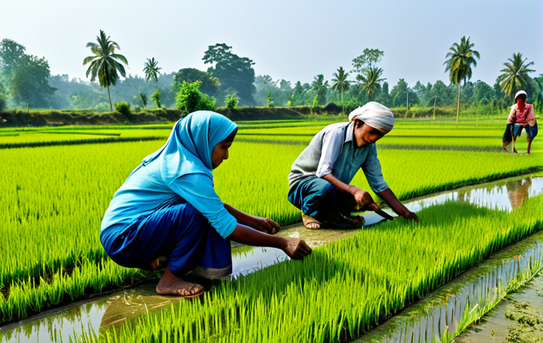 **
"A group of fully clothed local villagers in Bangladesh are working together on a community garden, using traditional methods and modern, eco-friendly tools. The scene is set against a backdrop of lush green rice paddies and a clear blue sky. Safe for work, appropriate content, professional, modest clothing, perfect anatomy, correct proportions, natural pose, well-formed hands, proper finger count, natural body proportions, high quality, professional photography, family-friendly, sustainable farming."
**