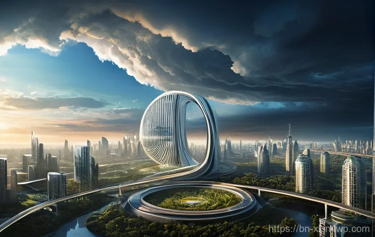 기후 엔지니어링의 정책 수립과 윤리적 고려사항 - **Prompt:** "A panoramic, epic landscape depicting a near-future Earth grappling with climate challe...