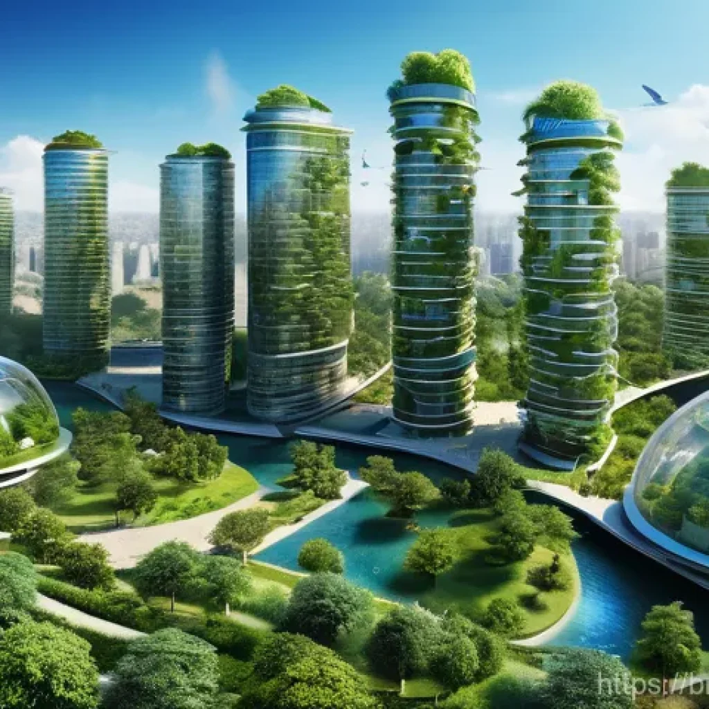 기후 엔지니어링의 법적 쟁점 - **A futuristic eco-city harmonizing with nature.**
    *   **Prompt:** "A breathtaking panoramic vie...