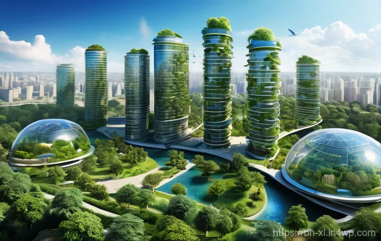 기후 엔지니어링의 법적 쟁점 - **A futuristic eco-city harmonizing with nature.**
    *   **Prompt:** "A breathtaking panoramic vie...