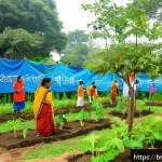 Home 23 기후 변화 완화와 윤리적 딜레마 - A vibrant community tree-planting event in a Bengali neighborhood, showing diverse people of all age...